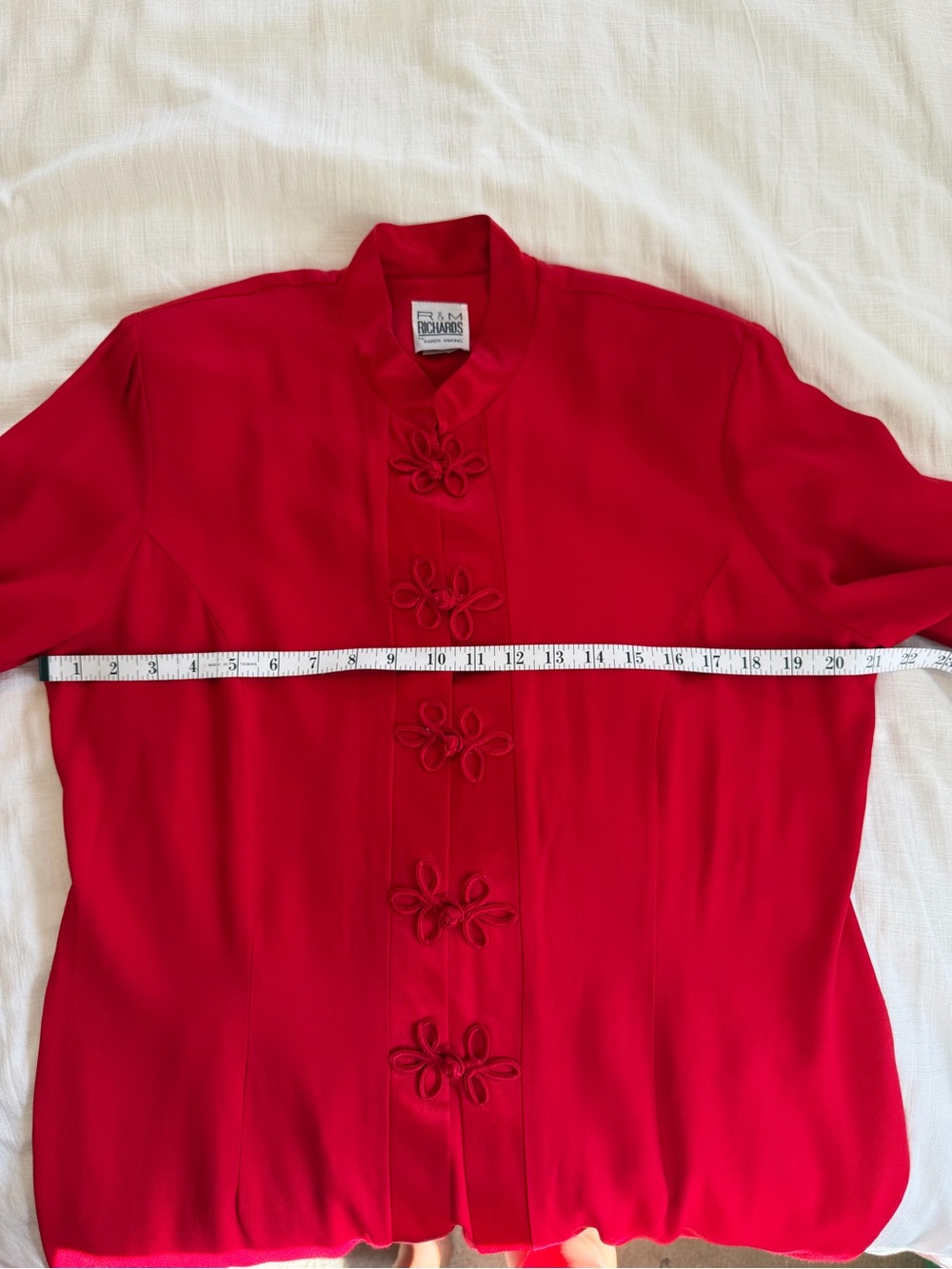 Vintage 90s R&M Richard’s Mandarin Collar Red Kimono Duster Size L - Picture 6 of 10